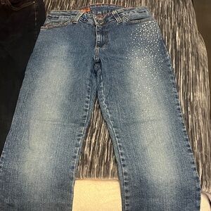 Women's Blue Flare Jeans with Embellishments